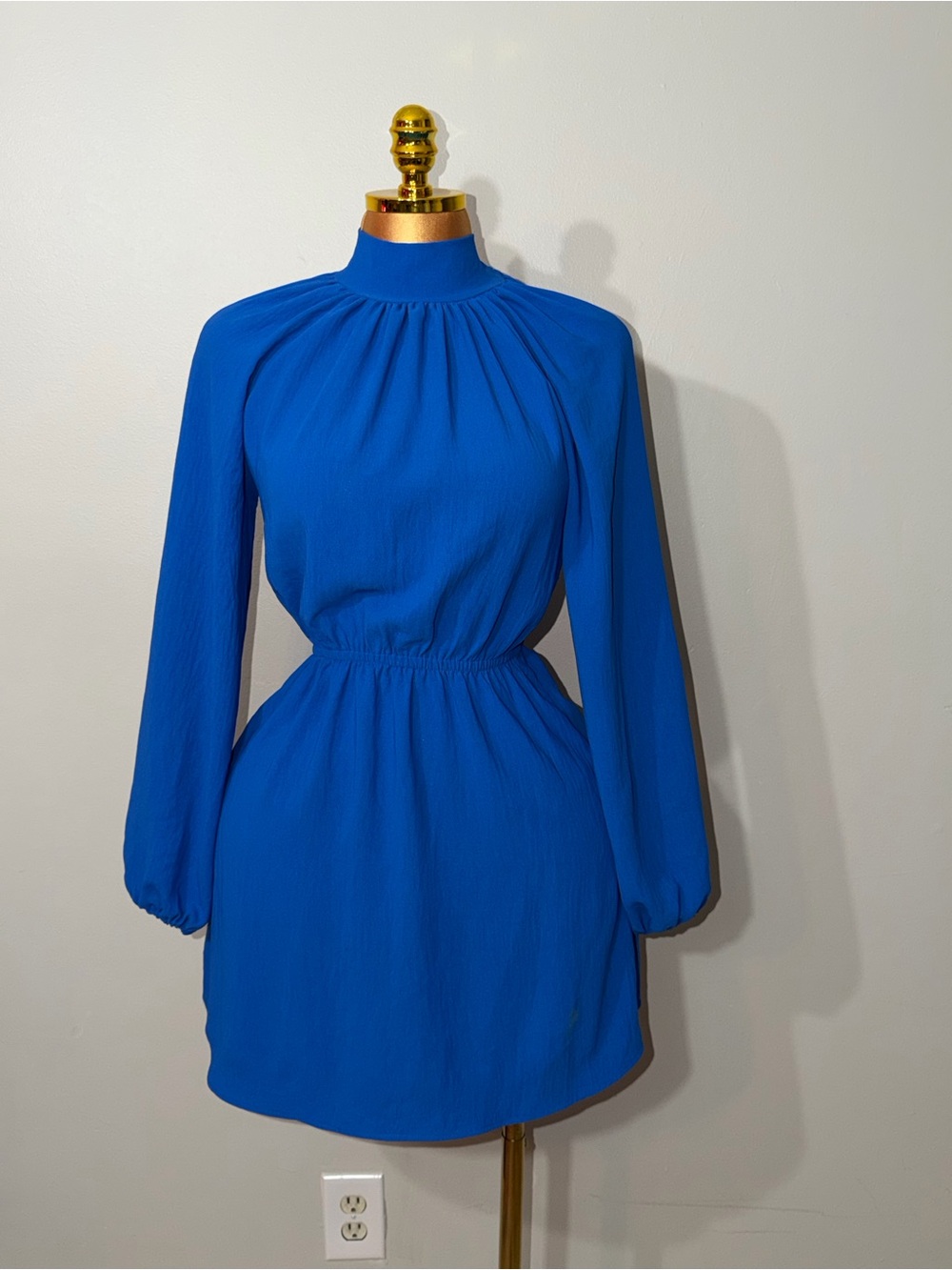& Other Stories Cobalt Blue Long-Sleeve High Neck Dress